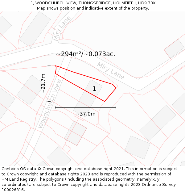 1, WOODCHURCH VIEW, THONGSBRIDGE, HOLMFIRTH, HD9 7RX: Plot and title map