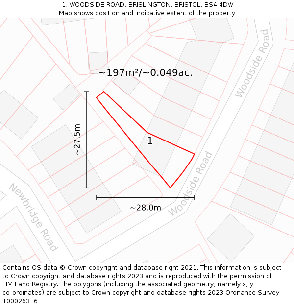 1, WOODSIDE ROAD, BRISLINGTON, BRISTOL, BS4 4DW: Plot and title map