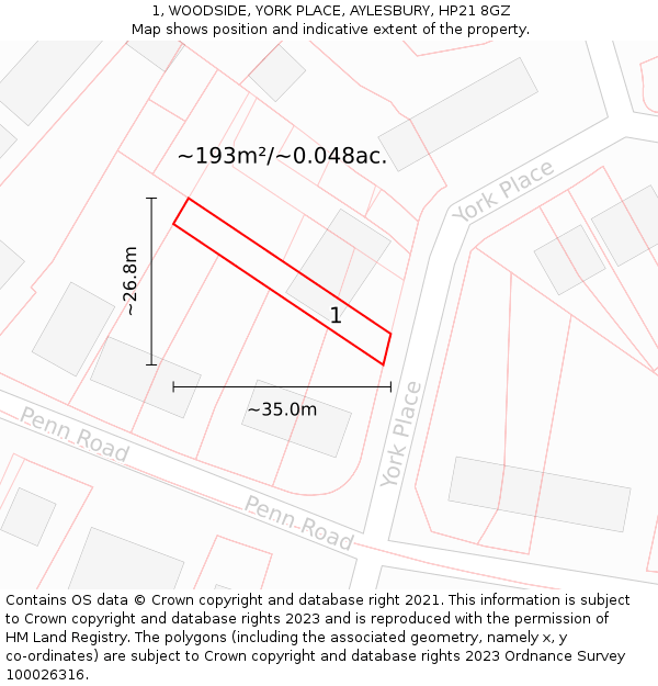 1, WOODSIDE, YORK PLACE, AYLESBURY, HP21 8GZ: Plot and title map