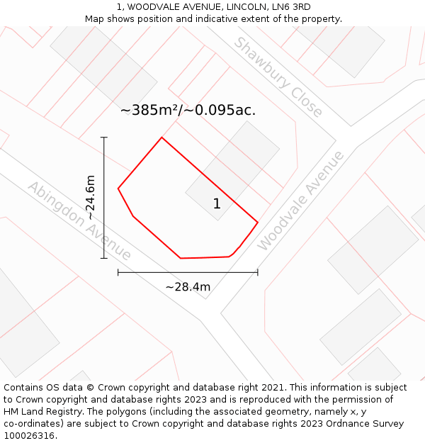 1, WOODVALE AVENUE, LINCOLN, LN6 3RD: Plot and title map