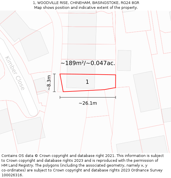 1, WOODVILLE RISE, CHINEHAM, BASINGSTOKE, RG24 8GR: Plot and title map