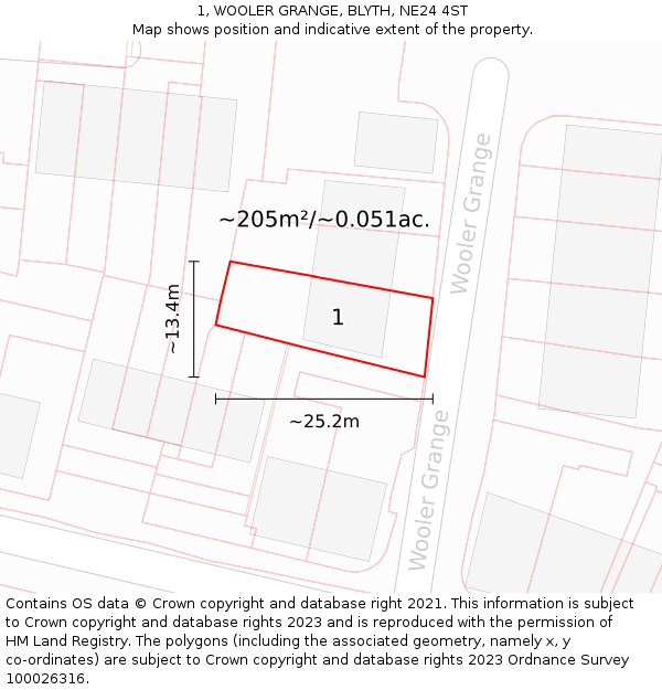 1, WOOLER GRANGE, BLYTH, NE24 4ST: Plot and title map