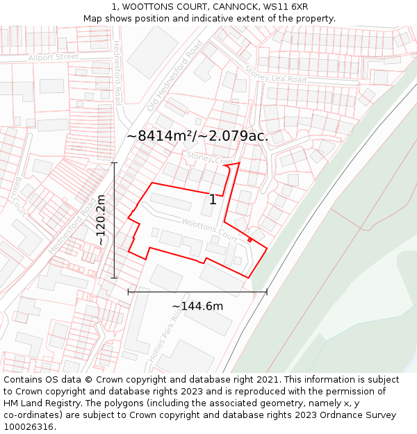1, WOOTTONS COURT, CANNOCK, WS11 6XR: Plot and title map