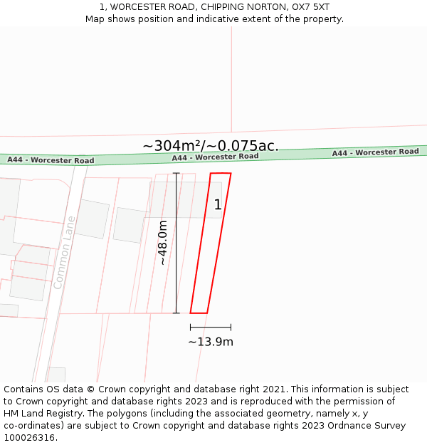 1, WORCESTER ROAD, CHIPPING NORTON, OX7 5XT: Plot and title map