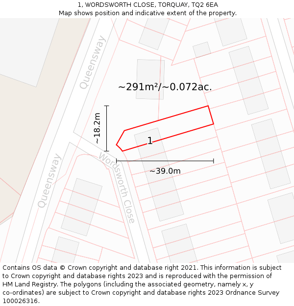 1, WORDSWORTH CLOSE, TORQUAY, TQ2 6EA: Plot and title map