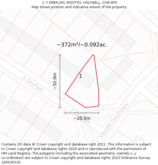 1, Y DREFLAN, MOSTYN, HOLYWELL, CH8 9PS: Plot and title map
