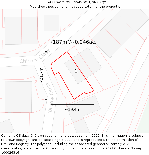 1, YARROW CLOSE, SWINDON, SN2 2QY: Plot and title map