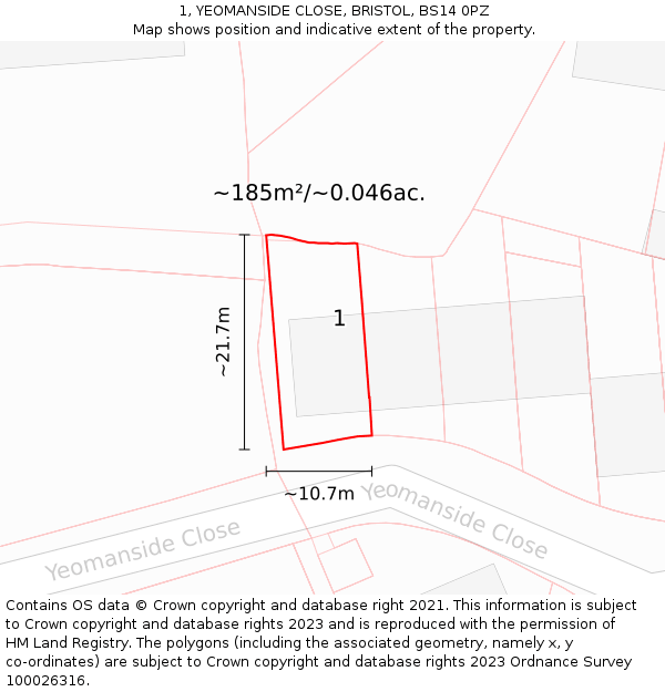 1, YEOMANSIDE CLOSE, BRISTOL, BS14 0PZ: Plot and title map