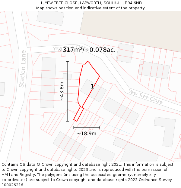 1, YEW TREE CLOSE, LAPWORTH, SOLIHULL, B94 6NB: Plot and title map