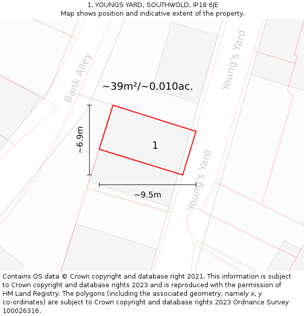 1, YOUNGS YARD, SOUTHWOLD, IP18 6JE: Plot and title map