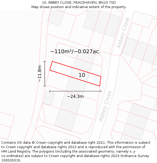10, ABBEY CLOSE, PEACEHAVEN, BN10 7SD: Plot and title map