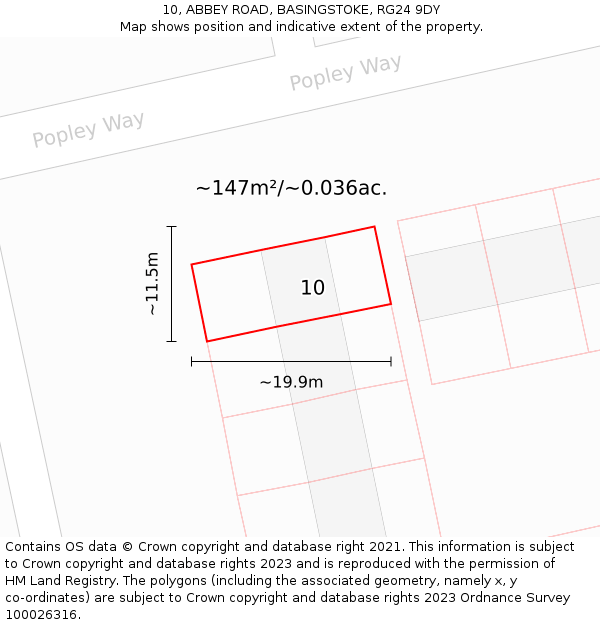 10, ABBEY ROAD, BASINGSTOKE, RG24 9DY: Plot and title map