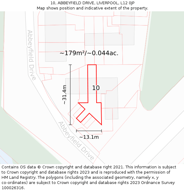 10, ABBEYFIELD DRIVE, LIVERPOOL, L12 0JP: Plot and title map