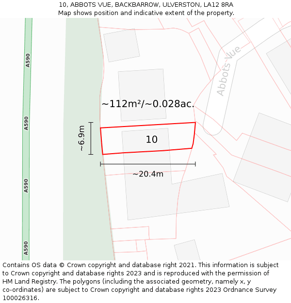 10, ABBOTS VUE, BACKBARROW, ULVERSTON, LA12 8RA: Plot and title map