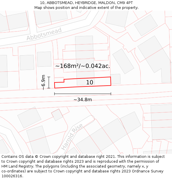 10, ABBOTSMEAD, HEYBRIDGE, MALDON, CM9 4PT: Plot and title map
