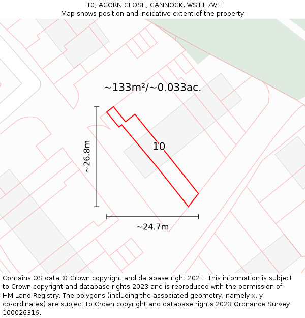 10, ACORN CLOSE, CANNOCK, WS11 7WF: Plot and title map