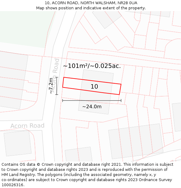 10, ACORN ROAD, NORTH WALSHAM, NR28 0UA: Plot and title map