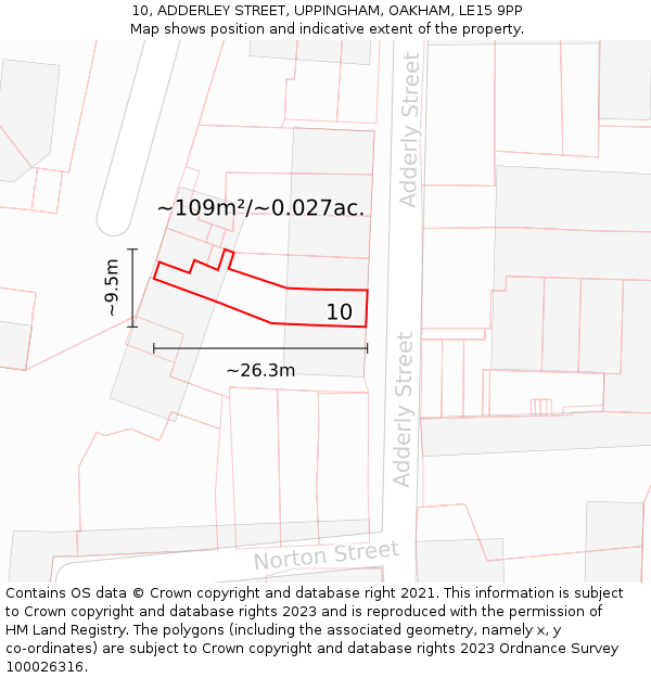 10, ADDERLEY STREET, UPPINGHAM, OAKHAM, LE15 9PP: Plot and title map