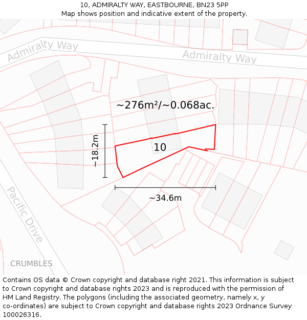 10, ADMIRALTY WAY, EASTBOURNE, BN23 5PP: Plot and title map