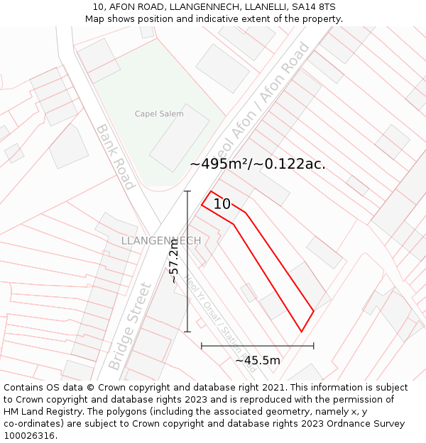 10, AFON ROAD, LLANGENNECH, LLANELLI, SA14 8TS: Plot and title map