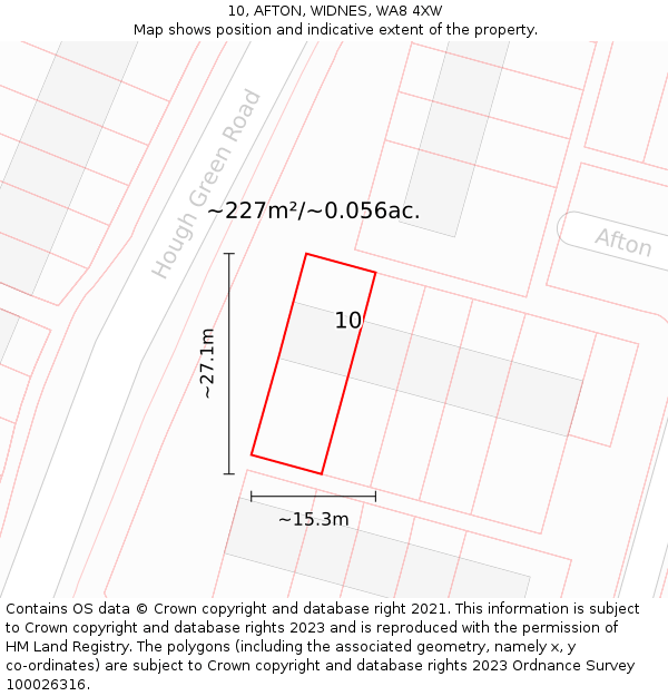 10, AFTON, WIDNES, WA8 4XW: Plot and title map