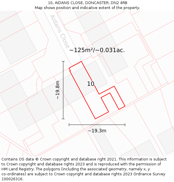 10, AIDANS CLOSE, DONCASTER, DN2 4RB: Plot and title map