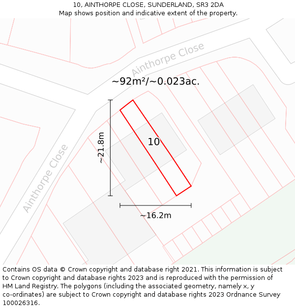 10, AINTHORPE CLOSE, SUNDERLAND, SR3 2DA: Plot and title map