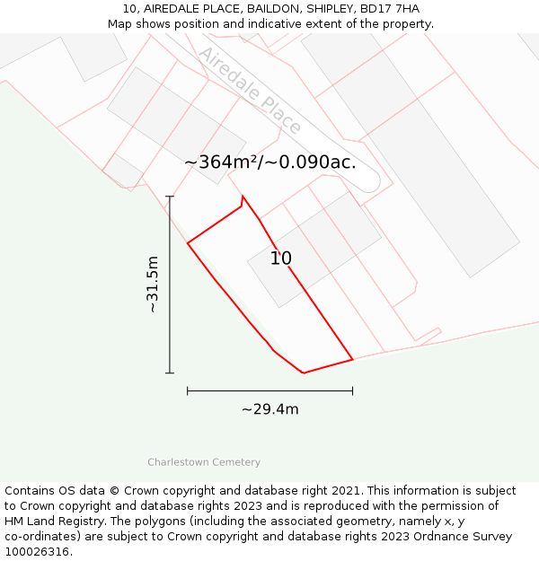 10, AIREDALE PLACE, BAILDON, SHIPLEY, BD17 7HA: Plot and title map