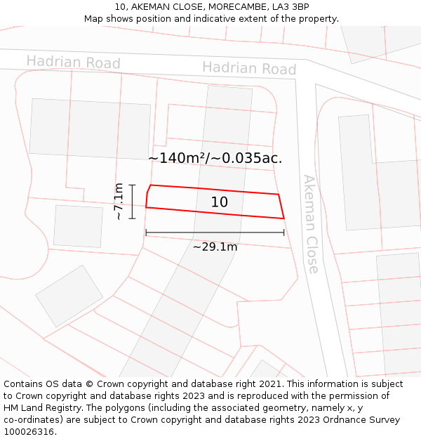10, AKEMAN CLOSE, MORECAMBE, LA3 3BP: Plot and title map
