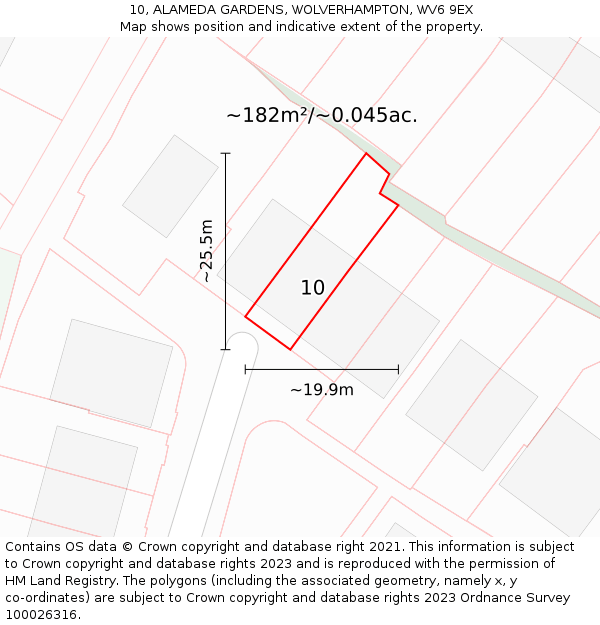 10, ALAMEDA GARDENS, WOLVERHAMPTON, WV6 9EX: Plot and title map