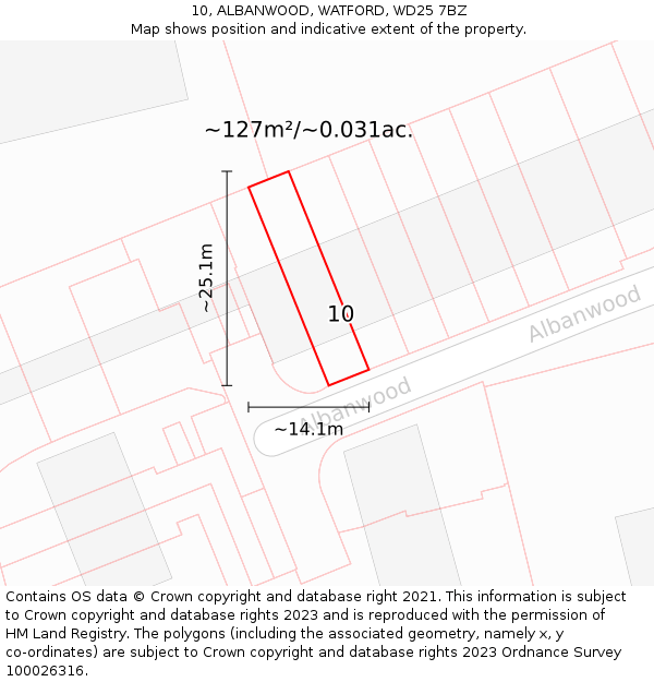 10, ALBANWOOD, WATFORD, WD25 7BZ: Plot and title map