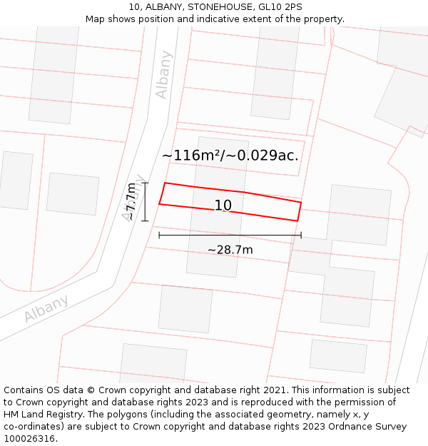 10, ALBANY, STONEHOUSE, GL10 2PS: Plot and title map