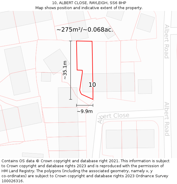10, ALBERT CLOSE, RAYLEIGH, SS6 8HP: Plot and title map
