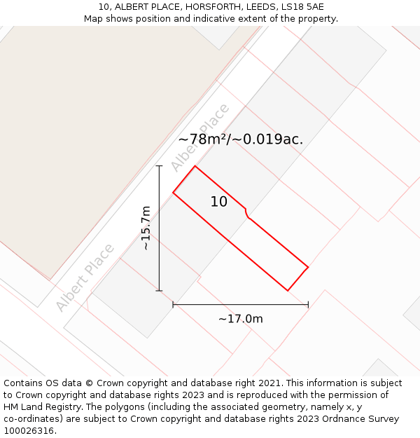 10, ALBERT PLACE, HORSFORTH, LEEDS, LS18 5AE: Plot and title map