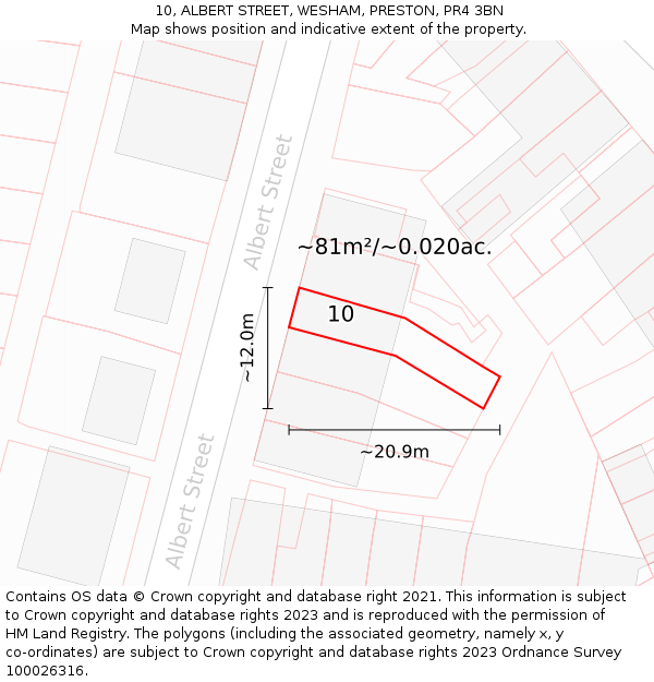 10, ALBERT STREET, WESHAM, PRESTON, PR4 3BN: Plot and title map