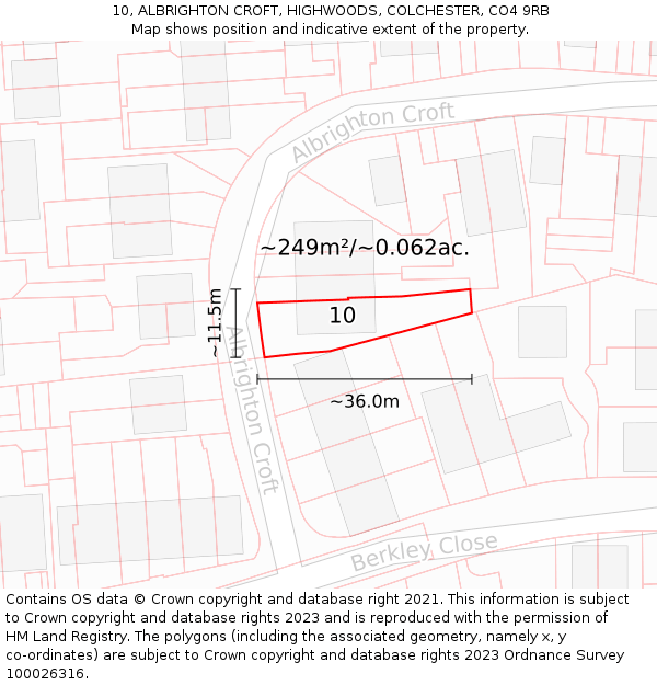 10, ALBRIGHTON CROFT, HIGHWOODS, COLCHESTER, CO4 9RB: Plot and title map