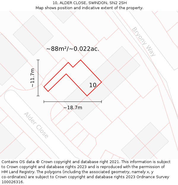 10, ALDER CLOSE, SWINDON, SN2 2SH: Plot and title map
