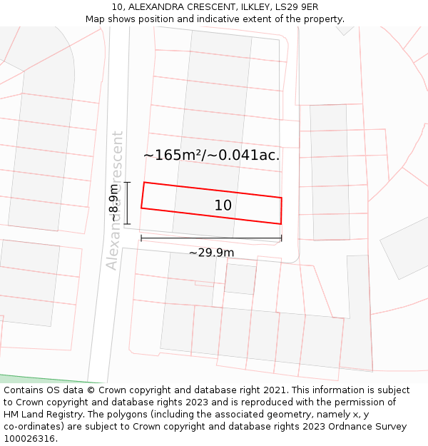 10, ALEXANDRA CRESCENT, ILKLEY, LS29 9ER: Plot and title map