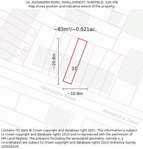 10, ALEXANDRA ROAD, SWALLOWNEST, SHEFFIELD, S26 4TB: Plot and title map