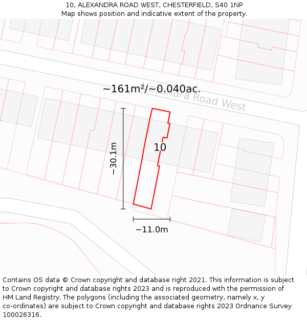 10, ALEXANDRA ROAD WEST, CHESTERFIELD, S40 1NP: Plot and title map