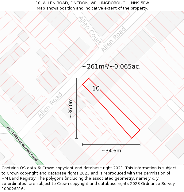10, ALLEN ROAD, FINEDON, WELLINGBOROUGH, NN9 5EW: Plot and title map