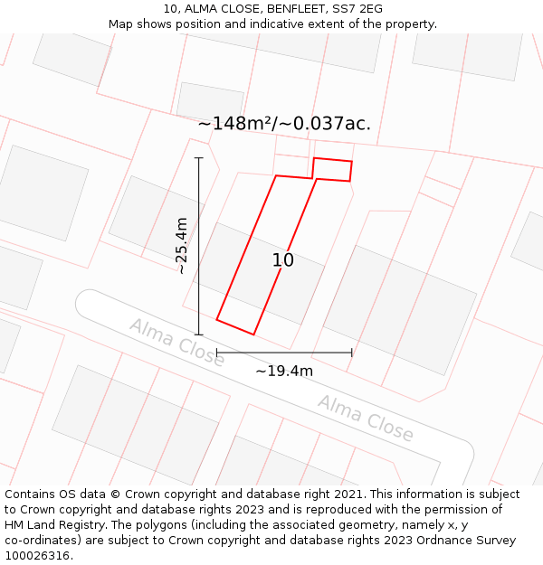 10, ALMA CLOSE, BENFLEET, SS7 2EG: Plot and title map