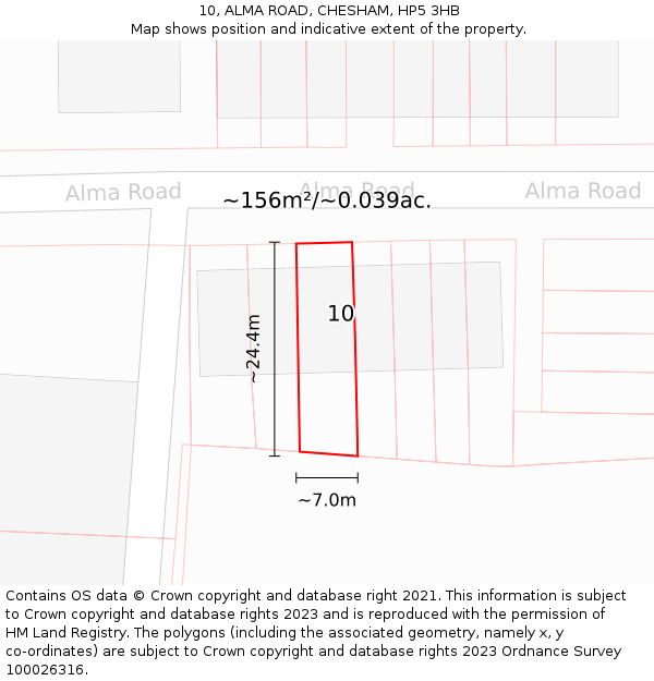 10, ALMA ROAD, CHESHAM, HP5 3HB: Plot and title map