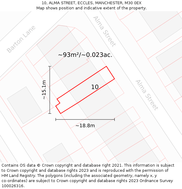 10, ALMA STREET, ECCLES, MANCHESTER, M30 0EX: Plot and title map