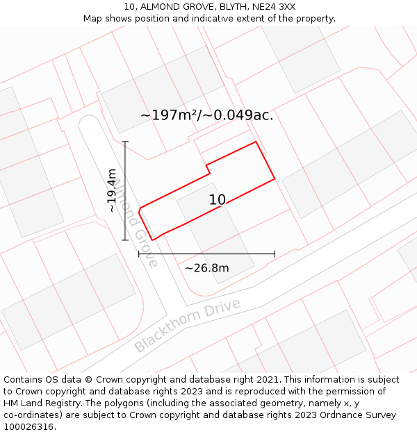 10, ALMOND GROVE, BLYTH, NE24 3XX: Plot and title map