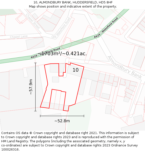 10, ALMONDBURY BANK, HUDDERSFIELD, HD5 8HF: Plot and title map