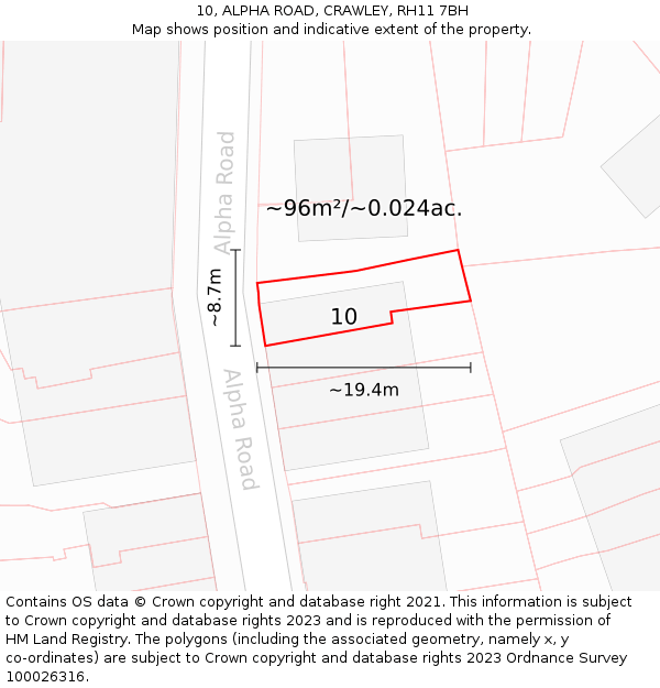 10, ALPHA ROAD, CRAWLEY, RH11 7BH: Plot and title map