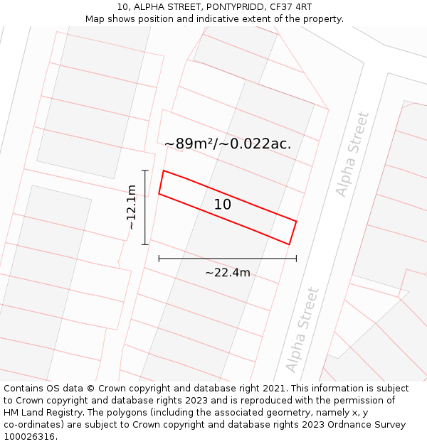 10, ALPHA STREET, PONTYPRIDD, CF37 4RT: Plot and title map