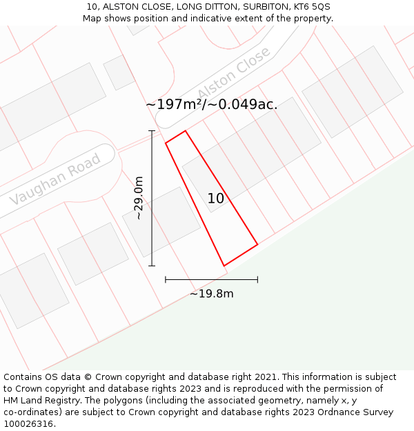 10, ALSTON CLOSE, LONG DITTON, SURBITON, KT6 5QS: Plot and title map