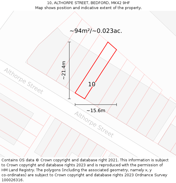 10, ALTHORPE STREET, BEDFORD, MK42 9HF: Plot and title map